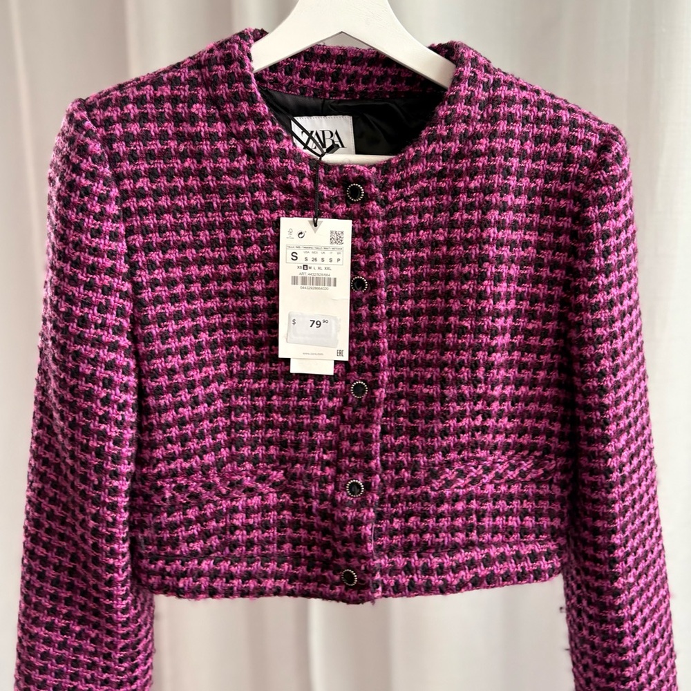 Zara Women's Fuchsia Tweed Blazer with tag